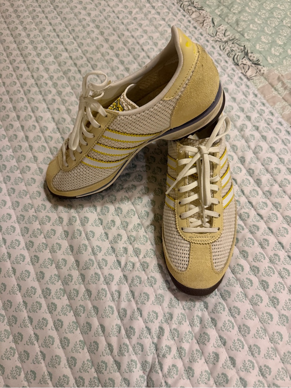 adidas Cream and Yellow Retro Mesh Suede Sneakers